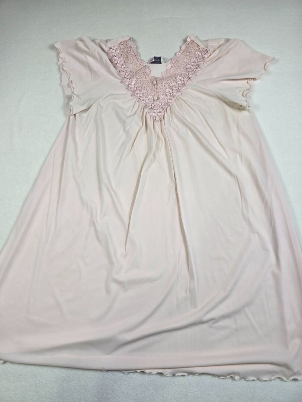 Vintage Shadowline Womens M/L Pink Lace Trim Nightgown Short Sleeve